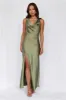 HELLO MOLLY The Loretta Cowl Satin Maxi Dress Olive sold by Hello Molly