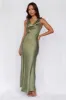 HELLO MOLLY The Loretta Cowl Satin Maxi Dress Olive sold by Hello Molly