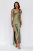 HELLO MOLLY The Loretta Cowl Satin Maxi Dress Olive sold by Hello Molly