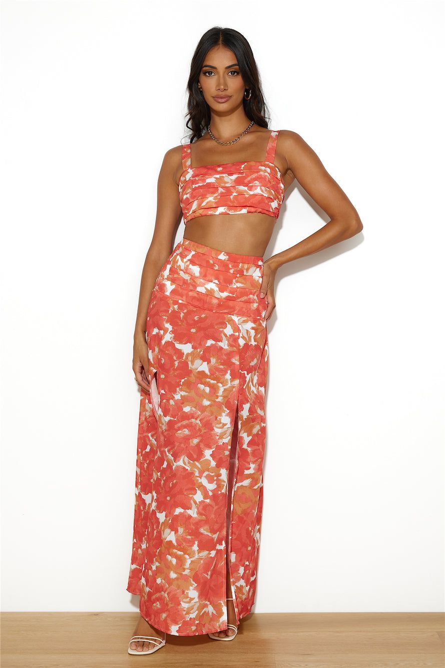 Dancing Under The Glow Maxi Skirt Orange sold by Hello Molly