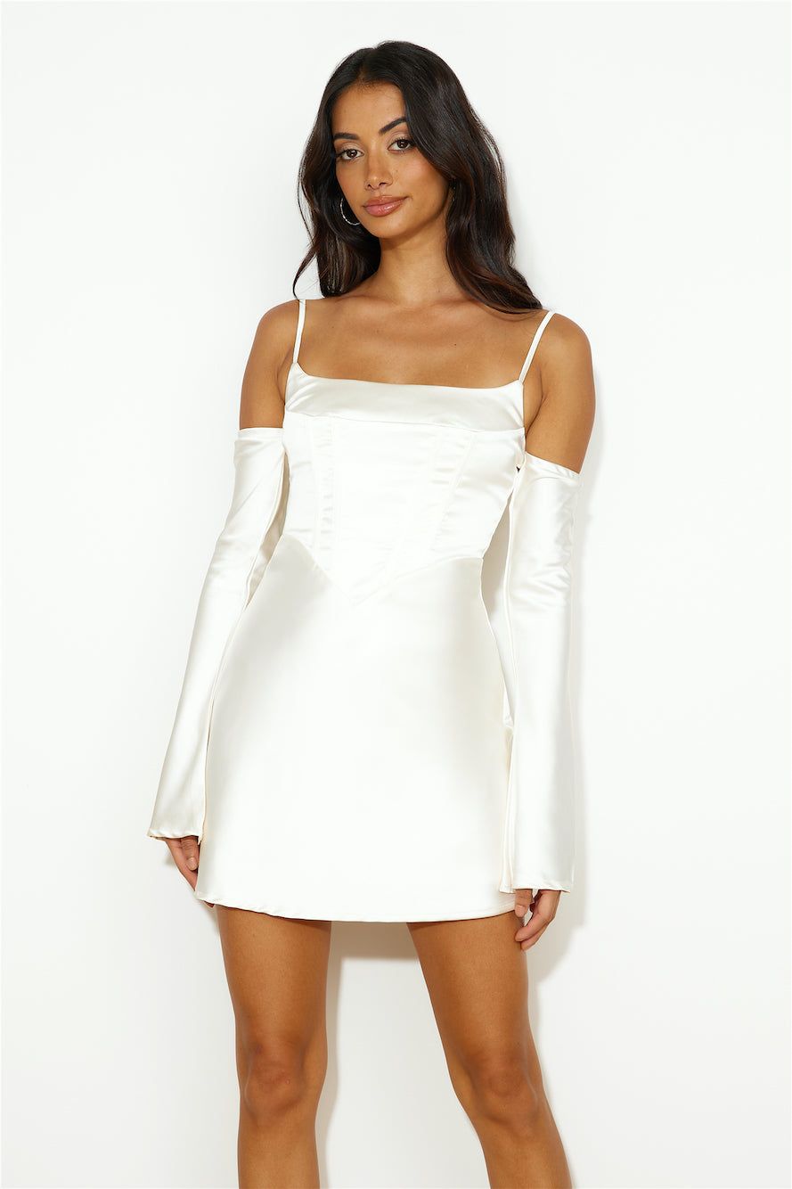 Channel Me Satin Mini Dress Champagne sold by Hello Molly