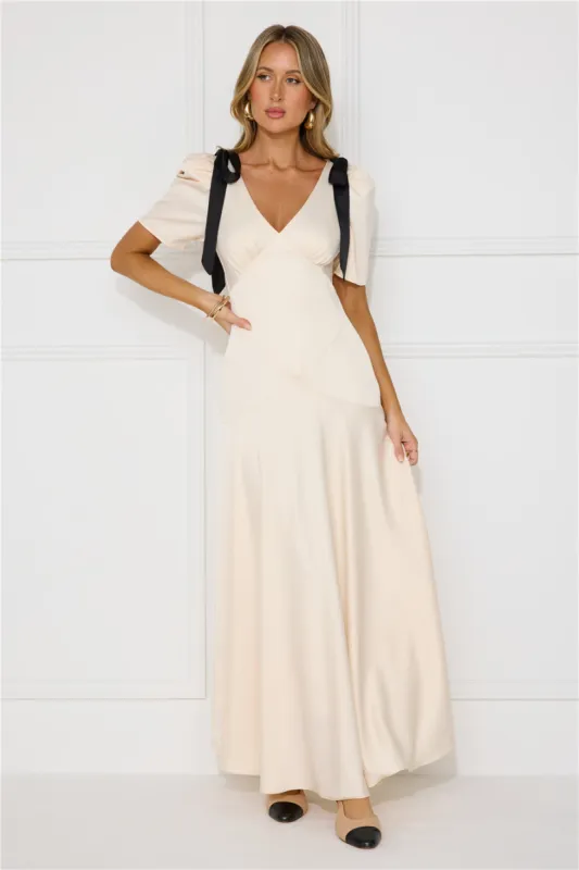 Vintage Era Satin Maxi Dress Cream sold by Hello Molly