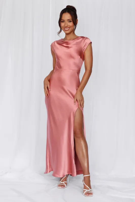 HELLO MOLLY The Valentina Cap Sleeve Satin Maxi Dress Rose sold by Hello Molly