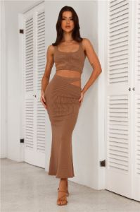 Where Did You Go Ribbed Maxi Skirt Chocolate sold by Hello Molly