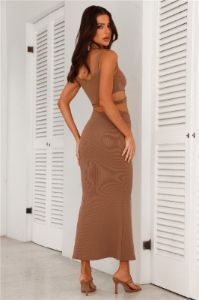 Where Did You Go Ribbed Maxi Skirt Chocolate sold by Hello Molly