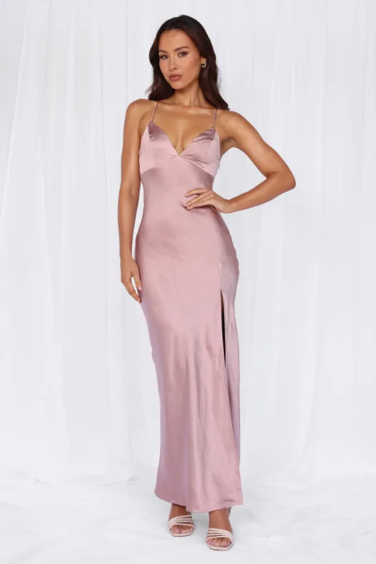 HELLO MOLLY The Sophia Satin Maxi Dress Dusty Pink sold by Hello Molly