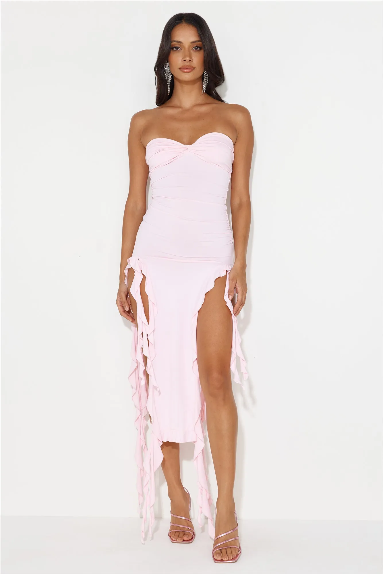 HELLO MOLLY All The Frills Strapless Midi Dress Light Pink sold by Hello Molly product image thumbnail 4