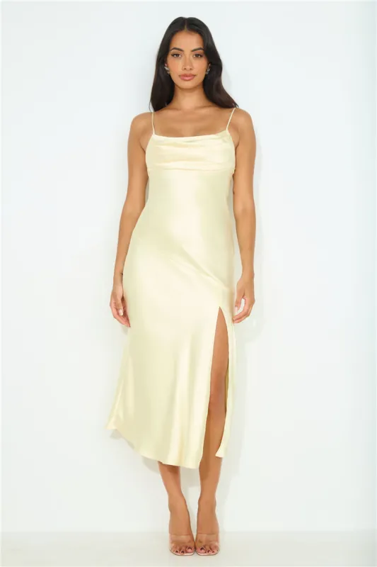 Blossom Joy Satin Midi Dress Yellow sold by Hello Molly