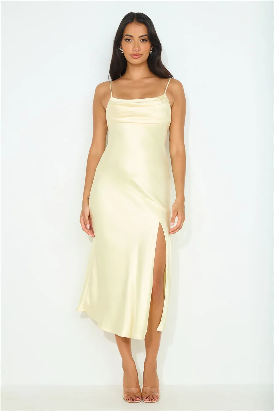 Blossom Joy Satin Midi Dress Yellow sold by Hello Molly