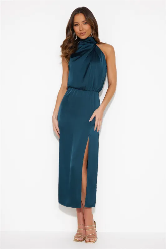 All For Passion Satin Maxi Dress Teal sold by Hello Molly