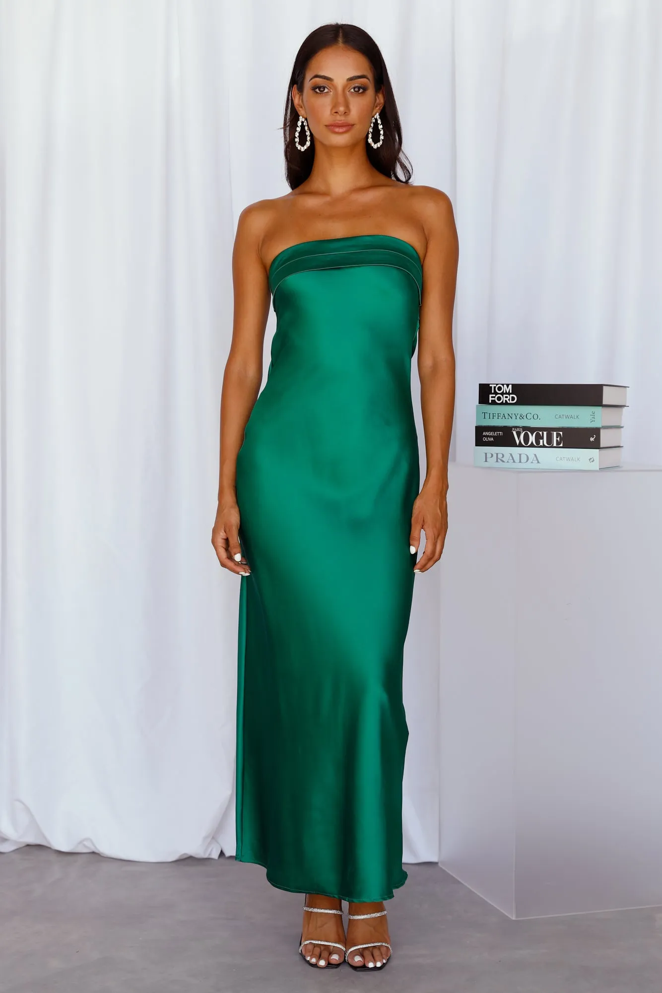 Coolness Calling Satin Maxi Dress Green sold by Hello Molly