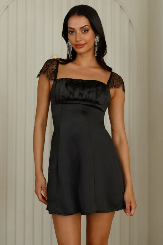 Dainty In The Dark Satin Mini Dress Black sold by Hello Molly