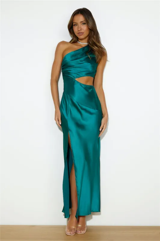 Poker Play Satin Maxi Dress Forest Green sold by Hello Molly