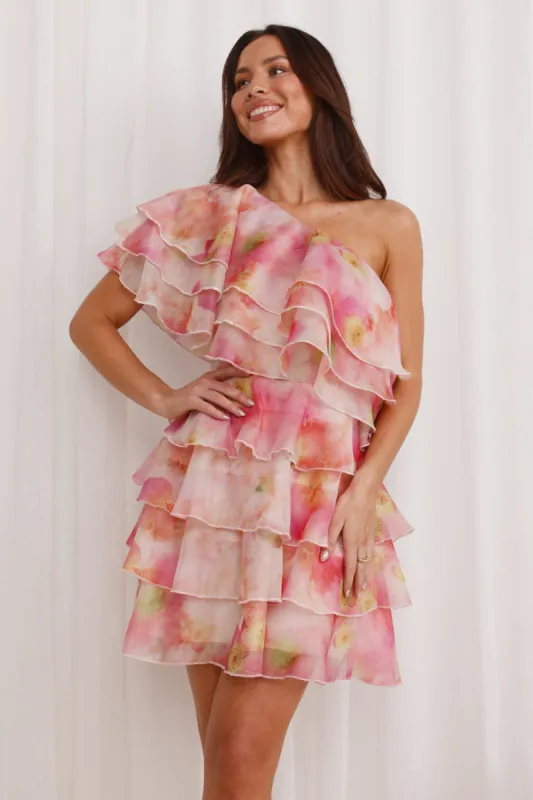 High Energy One Shoulder Mini Dress Pink sold by Hello Molly