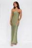 HELLO MOLLY The Felicity Strapless Satin Maxi Dress Olive sold by Hello Molly