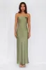 HELLO MOLLY The Felicity Strapless Satin Maxi Dress Olive sold by Hello Molly