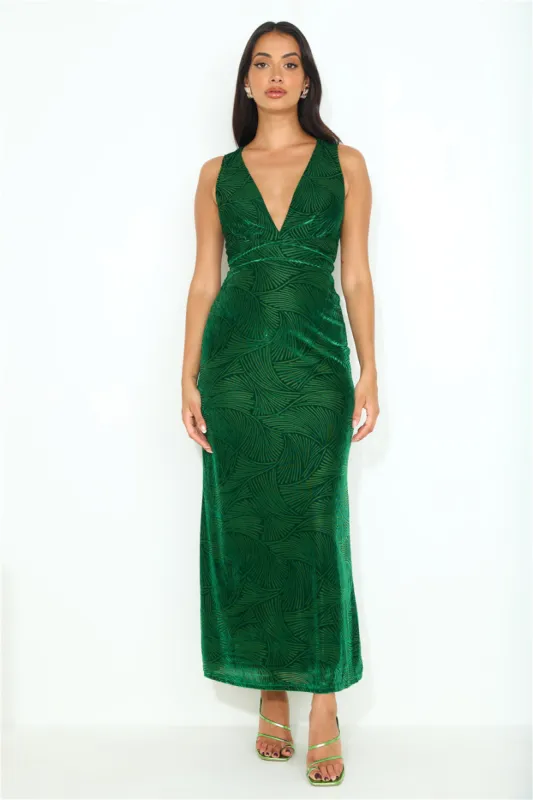 No Regular Love Velvet Maxi Dress Green sold by Hello Molly