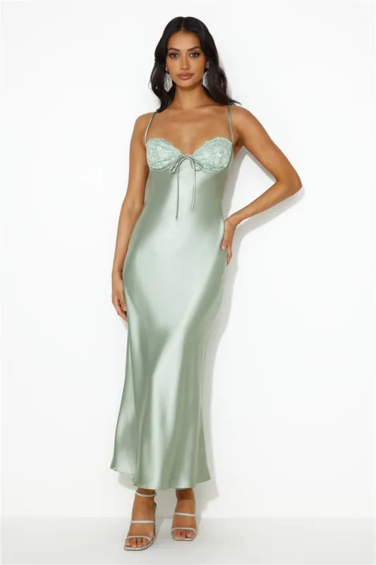 Stylist Things Satin Midi Dress Sage sold by Hello Molly