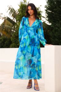 Spring Waterfall Long Sleeve Maxi Dress Blue sold by Hello Molly
