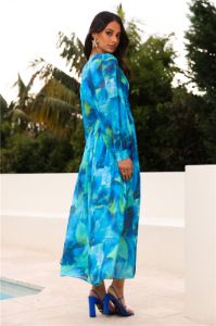 Spring Waterfall Long Sleeve Maxi Dress Blue sold by Hello Molly