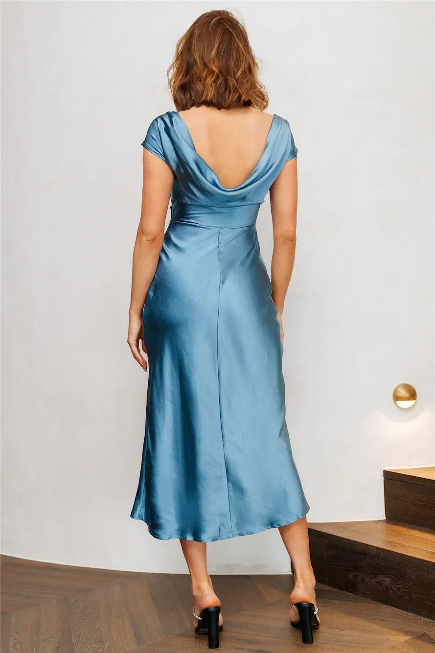 Faithful Nights Satin Midi Dress Midnight Blue sold by Hello Molly product image thumbnail 5