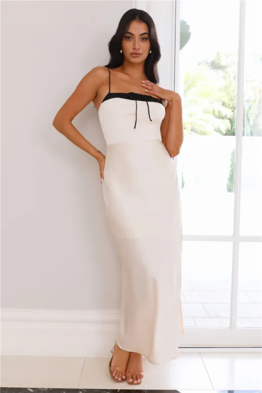 Shimmering Sophistication Satin Maxi Dress Champagne sold by Hello Molly