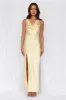 HELLO MOLLY The Loretta Cowl Satin Maxi Dress Yellow sold by Hello Molly