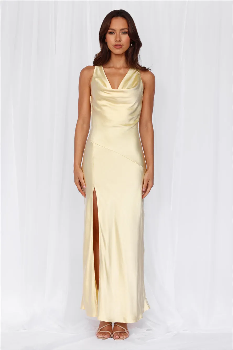 HELLO MOLLY The Loretta Cowl Satin Maxi Dress Yellow sold by Hello Molly product image thumbnail 5