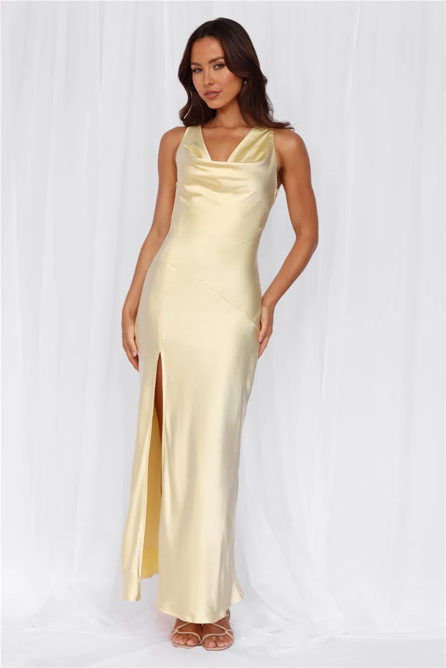 HELLO MOLLY The Loretta Cowl Satin Maxi Dress Yellow sold by Hello Molly product image thumbnail 2