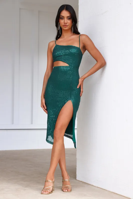 HELLO MOLLY Glowing From Within Sequin Midi Dress Emerald sold by Hello Molly