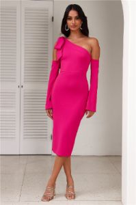 Fine Night Out Long Sleeve Midi Dress Fuchsia sold by Hello Molly