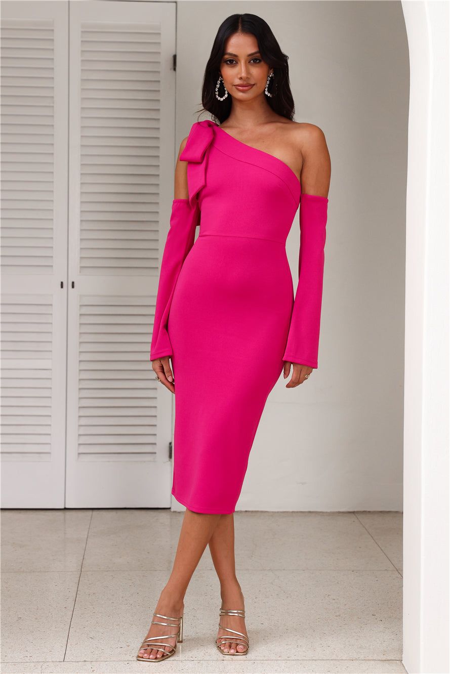 Fine Night Out Long Sleeve Midi Dress Fuchsia sold by Hello Molly
