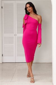 Fine Night Out Long Sleeve Midi Dress Fuchsia sold by Hello Molly