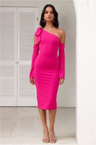 Fine Night Out Long Sleeve Midi Dress Fuchsia sold by Hello Molly
