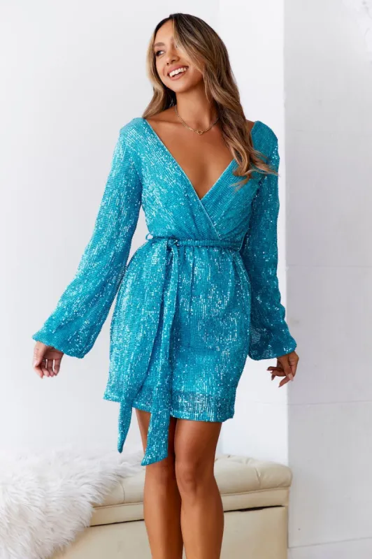 HELLO MOLLY Static Memory Sequin Dress Blue sold by Hello Molly