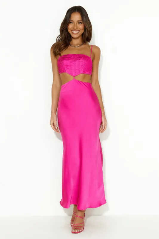 Decision Made Satin Midi Dress Pink sold by Hello Molly