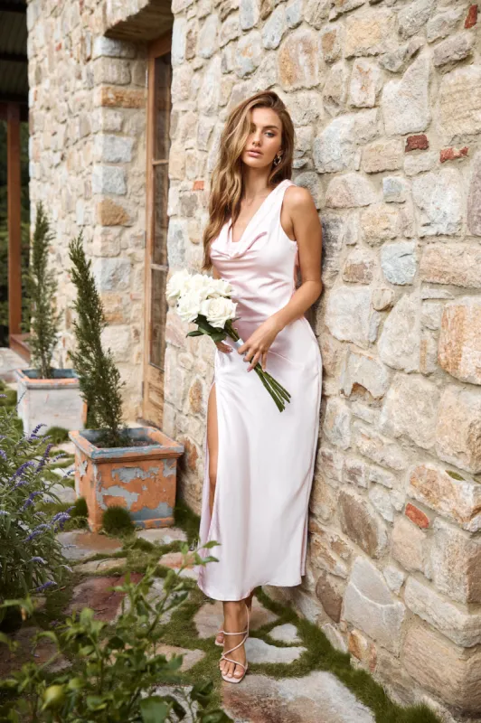 HELLO MOLLY The Loretta Cowl Satin Maxi Dress Pink sold by Hello Molly