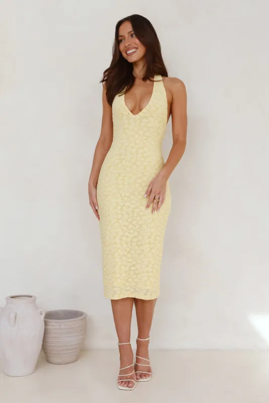 Sassy Socialite Halter Midi Dress Yellow sold by Hello Molly
