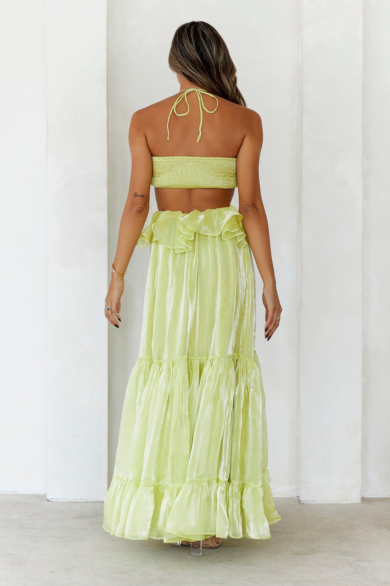 Enchanted Woods Halter Maxi Dress Lime sold by Hello Molly product image thumbnail 5