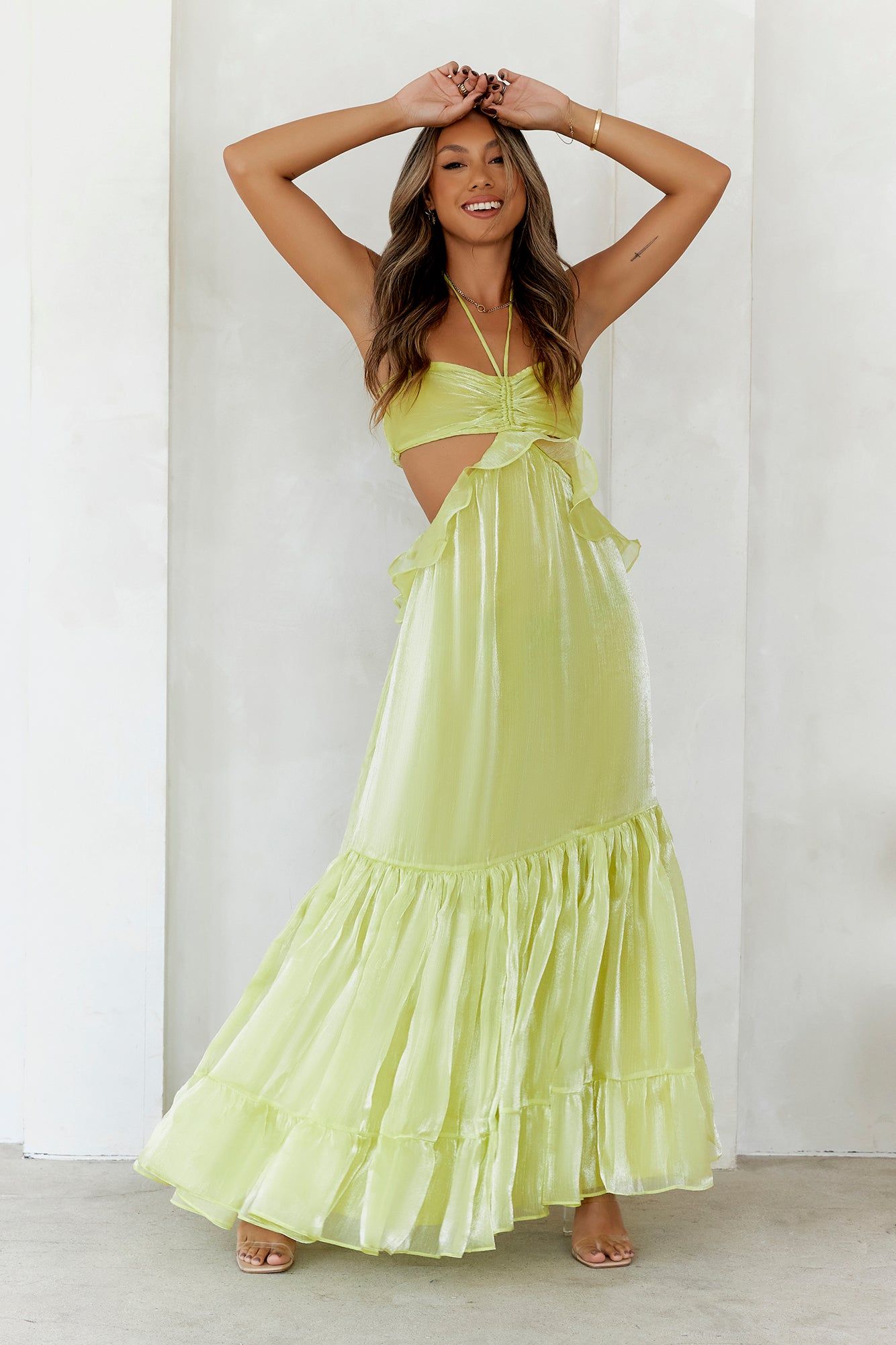 Enchanted Woods Halter Maxi Dress Lime sold by Hello Molly product image thumbnail 3