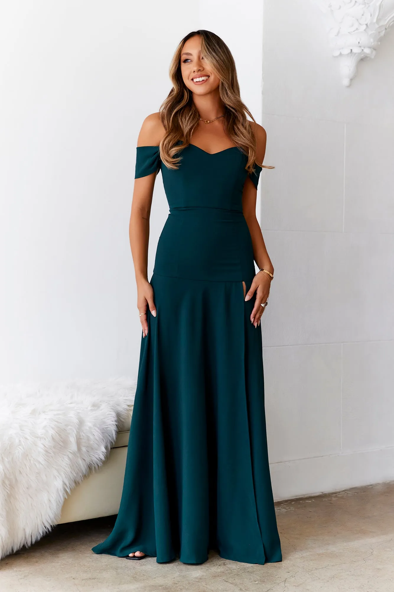 DEAR EMILIA Blushing Cinderella Maxi Dress Green sold by Hello Molly
