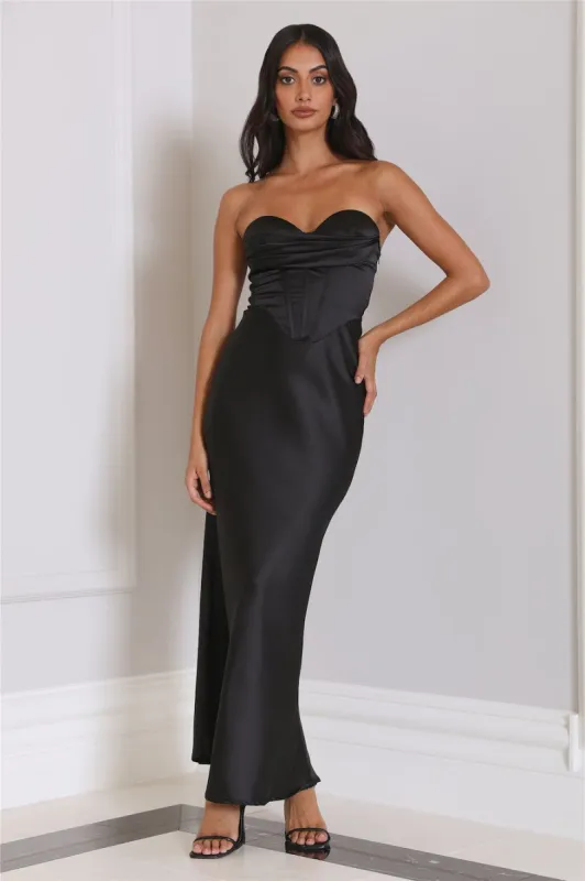 Loves Luxe Satin Maxi Dress Black sold by Hello Molly
