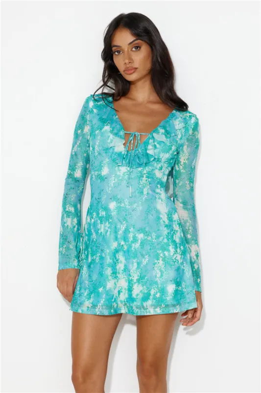 Fun For All Long Sleeve Mesh Mini Dress Green sold by Hello Molly