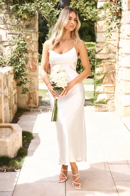 HELLO MOLLY The Samara Satin Maxi Dress Pearl sold by Hello Molly