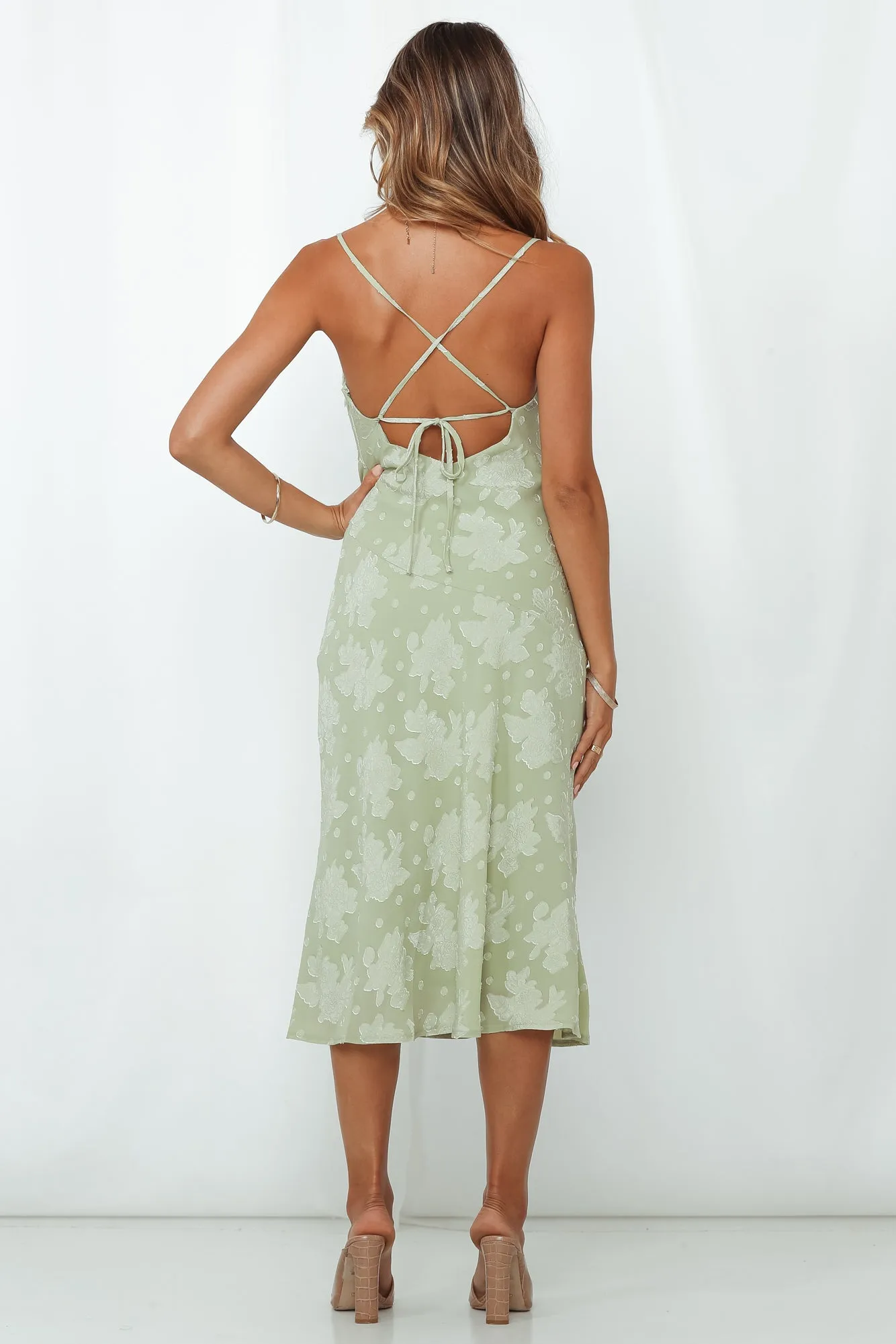 Drinks On Me Midi Dress Pistachio sold by Hello Molly product image thumbnail 4