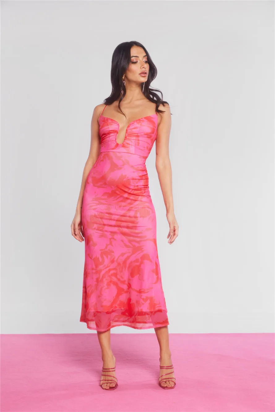 Wine And Dine Me Mesh Midi Dress Pink sold by Hello Molly