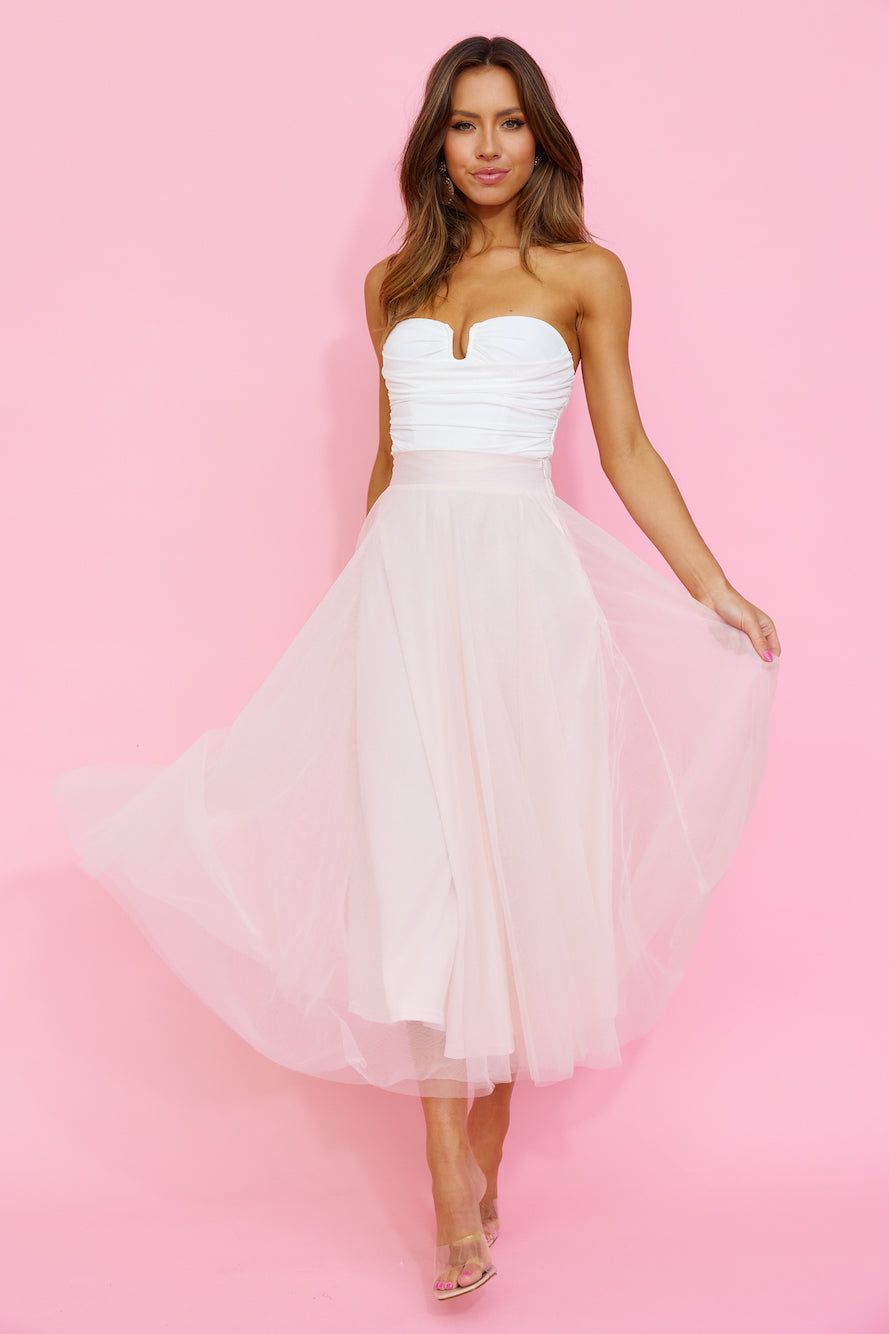 Keeping It Smart Midi Skirt Baby Pink sold by Hello Molly