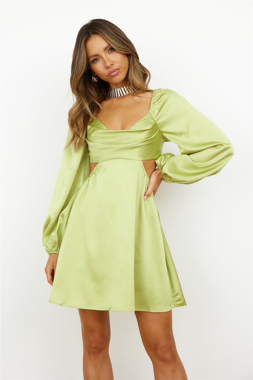 Done With You Satin Dress Lime sold by Hello Molly product image thumbnail 4