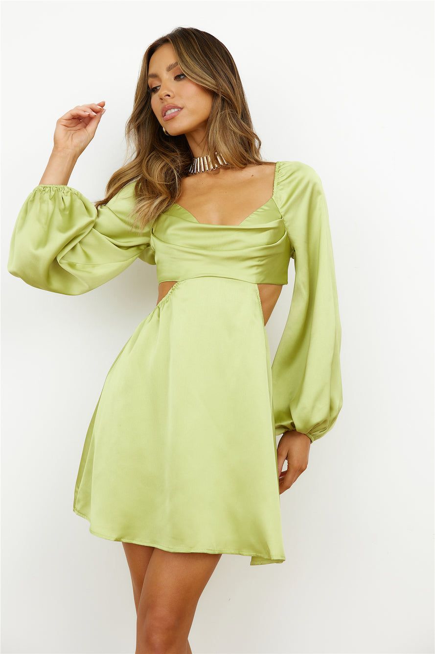 Done With You Satin Dress Lime sold by Hello Molly