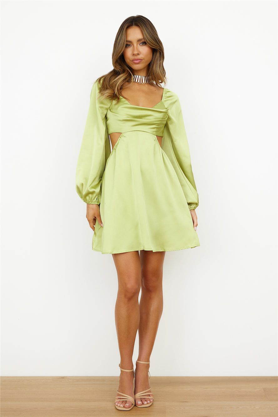 Done With You Satin Dress Lime sold by Hello Molly product image thumbnail 2